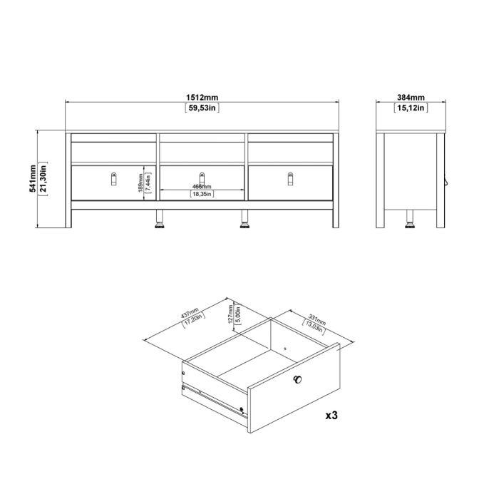 Barcelona Tv Unit 3 Drawers in White