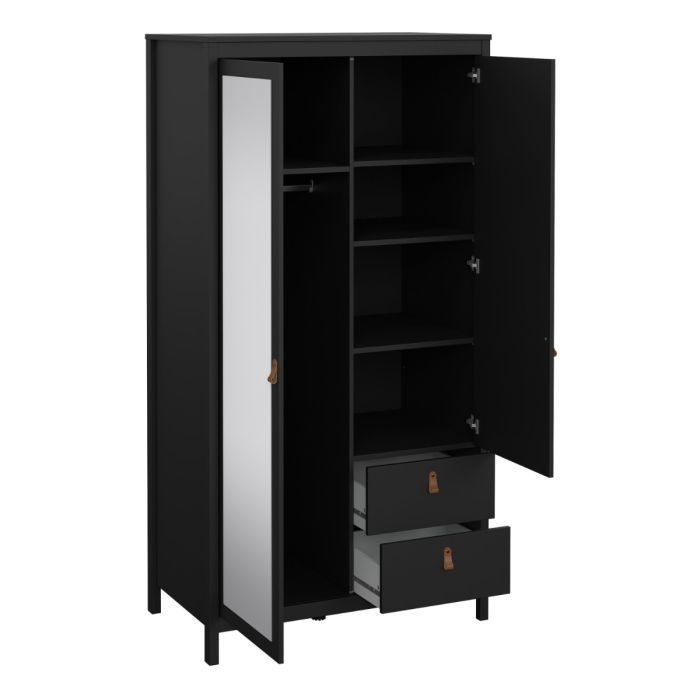 Barcelona Wardrobe with 1 Door 1 Mirror Door 2 Drawers in Matt Black