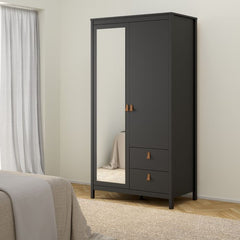 Barcelona Wardrobe with 1 Door 1 Mirror Door 2 Drawers in Matt Black - Furniture One Shop