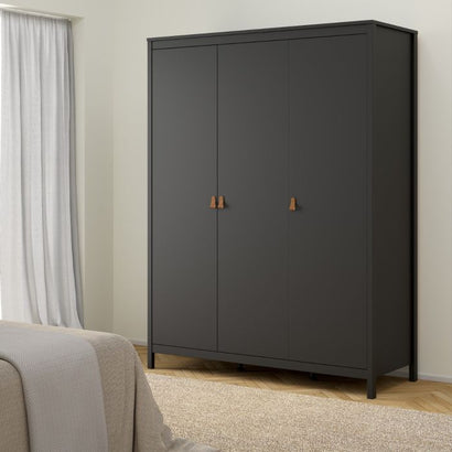 Barcelona Wardrobe with 3 Doors in Matt Black - Furniture One Shop