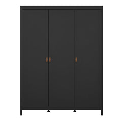 Barcelona Wardrobe with 3 Doors in Matt Black - Furniture One Shop