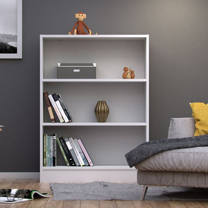 Basic Low Wide Bookcase (2 Shelves) in White - Furniture One Shop