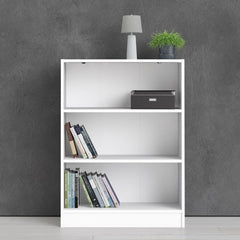 Basic Low Wide Bookcase (2 Shelves) in White - Furniture One Shop
