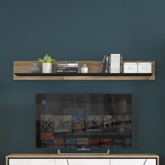 Brolo 167cm Wall Shelf with a Walnut and Dark Panel Finish - Furniture One Shop