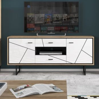 Brolo 2 Door 2 Drawer TV Unit With the Walnut and Dark Panel Finish - Furniture One Shop