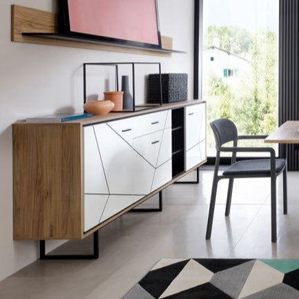 Brolo 3 Door 1 Drawer Wide Sideboard With the Walnut and Dark Panel Finish