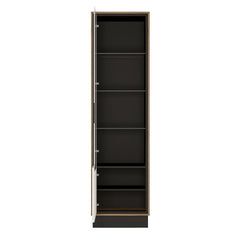 Brolo Tall Glazed Display Cabinet (LH) With the Walnut and Dark Panel Finish - Furniture One Shop