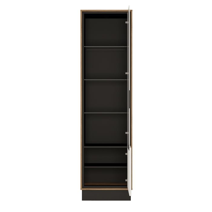 Brolo Tall Glazed Display Cabinet (RH) With the Walnut and Dark Panel Finish