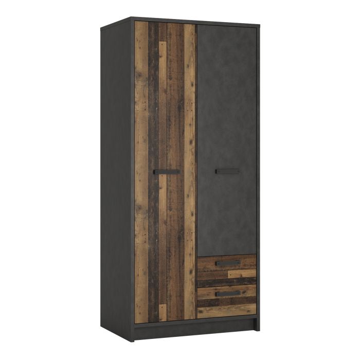 Brooklyn 2 Door Wardrobe with 2 Drawers in Walnut and Dark Matera Grey