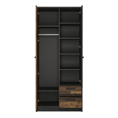 Brooklyn 2 Door Wardrobe with 2 Drawers in Walnut and Dark Matera Grey - Furniture One Shop