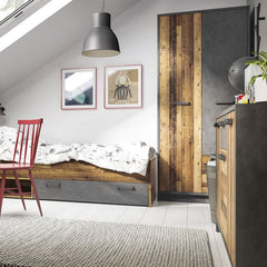 Brooklyn 2 Door Wardrobe with 2 Drawers in Walnut and Dark Matera Grey - Furniture One Shop