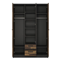 Brooklyn 3 Door Wardrobe with 2 Drawers in Walnut and Dark Matera Grey - Furniture One Shop
