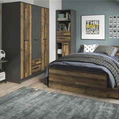 Brooklyn 3 Door Wardrobe with 2 Drawers in Walnut and Dark Matera Grey - Furniture One Shop