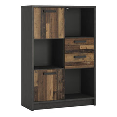 Brooklyn Low Bookcase with 2 Doors and 2 Drawers in Walnut and Dark Matera Grey - Furniture One Shop