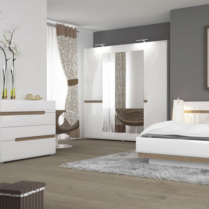 Chelsea Bedroom 4 Drawer Chest in White with a Truffle Oak Trim - Furniture One Shop