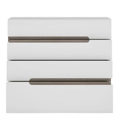 Chelsea Bedroom 4 Drawer Chest in White with a Truffle Oak Trim - Furniture One Shop