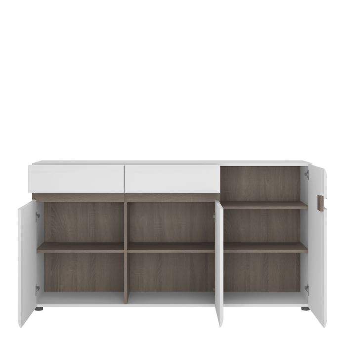 Chelsea Wooden 2 Drawer 3 Door Sideboard in White with a Truffle Oak Trim