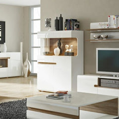 Chelsea Living Low Display Cabinet 109cm Wide in White with a Truffle Oak Trim - Furniture One Shop