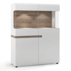 Chelsea Living Low Display Cabinet 109cm Wide in White with a Truffle Oak Trim - Furniture One Shop