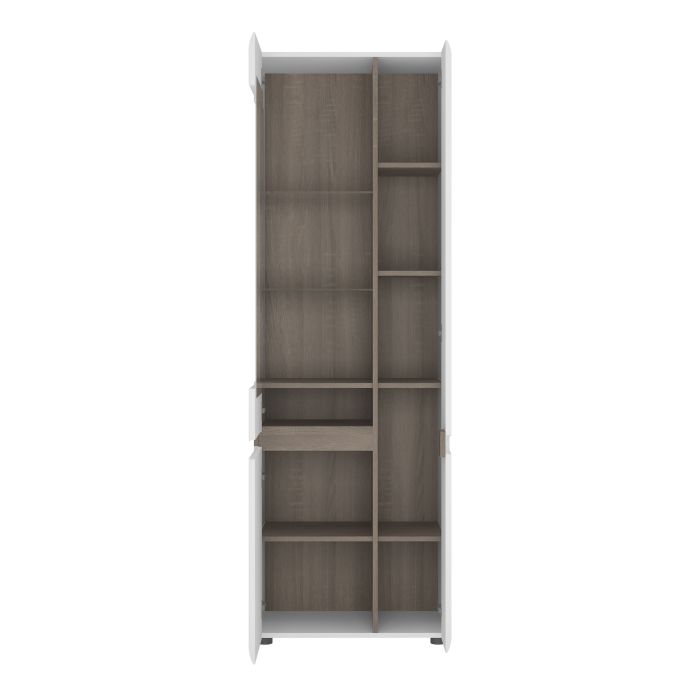 Chelsea Wooden Tall Glazed Narrow Display Cabinet in White with a Truffle Oak Trim