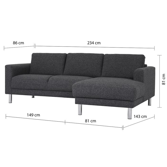 Cleveland Chaiselongue Sofa (RH) in Nova Anthracite