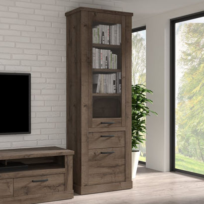Corona Narrow Display Cabinet in Tabak Oak - Furniture One Shop