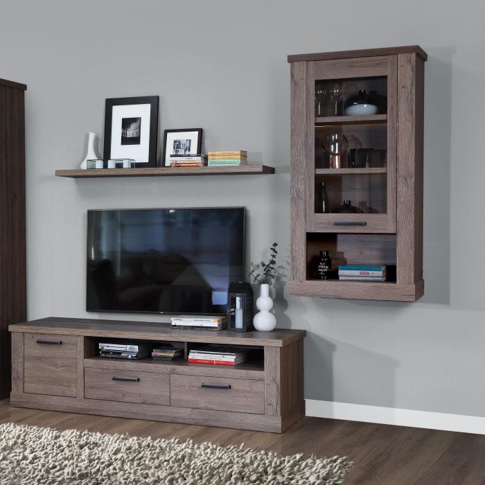 Corona Wall Display cabinet in Tabak Oak