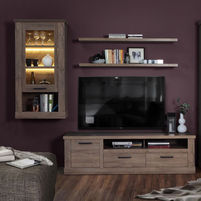 Corona Wall Display cabinet in Tabak Oak