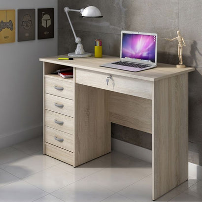 Function Plus Desk 5 Drawers in Oak - Furniture One Shop