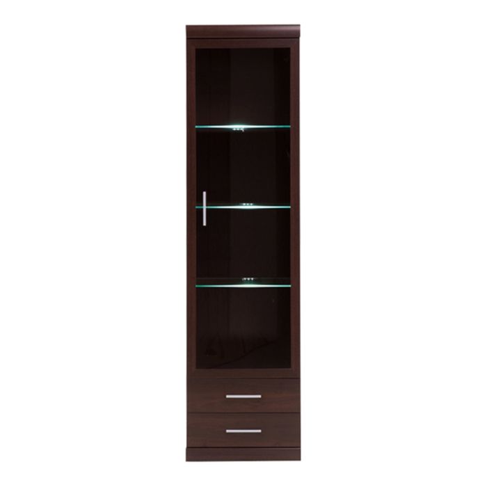 Imperial Tall Glazed 1 Door 2 Drawer Narrow Cabinet in Dark Mahogany Melamine