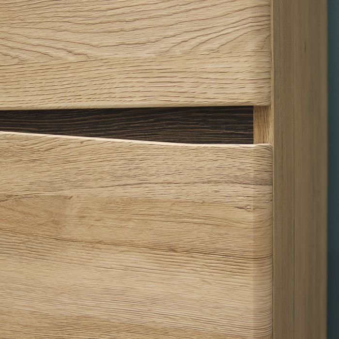 Kensington 2 Drawer Bedside Cabinet LH Drawer (wall fixing) in Oak.