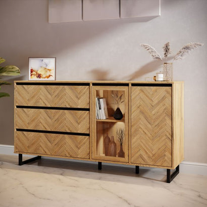 Nikomedes Sideboard in Spica Oak/Matt Black/Bartex Oak - Furniture One Shop