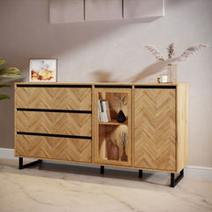 Nikomedes Sideboard in Spica Oak/Matt Black/Bartex Oak - Furniture One Shop