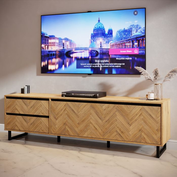 Nikomedes TV Unit  in Spica Oak/Matt Black/Bartex Oak