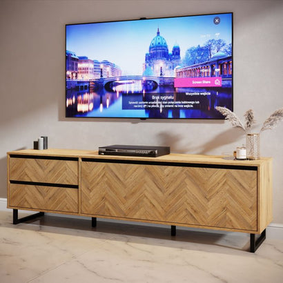 Nikomedes TV Unit  in Spica Oak/Matt Black/Bartex Oak - Furniture One Shop