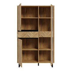 Nikomedes Display Cabinet in Spica Oak/Matt Black/Bartex Oak - Furniture One Shop