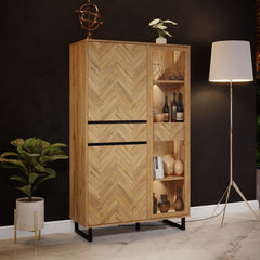 Nikomedes Display Cabinet in Spica Oak/Matt Black/Bartex Oak - Furniture One Shop