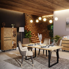 Nikomedes Display Cabinet in Spica Oak/Matt Black/Bartex Oak - Furniture One Shop