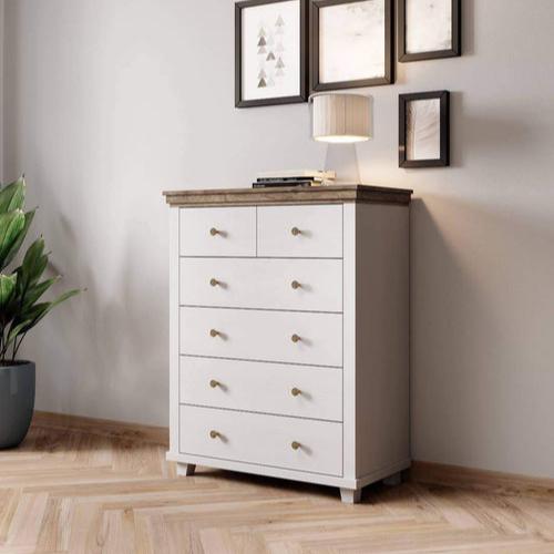 Evora 6 Drawer Chest of Drawers in Abisko Ash and Oak Lefkas - 90cm