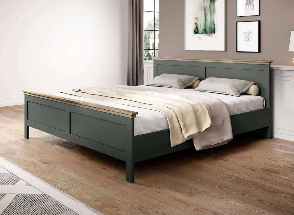 Evora Wooden King Size Bed in Green and Oak Lefkas