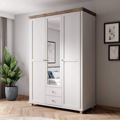 Evora Mirrored 3 Door Wooden Wardrobe in Abisko Ash and Oak Lefkas - 154cm