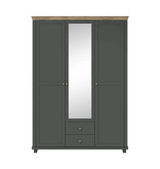 Evora Mirrored 3 Door Wooden Wardrobe in Green and Oak Lefkas - 154cm