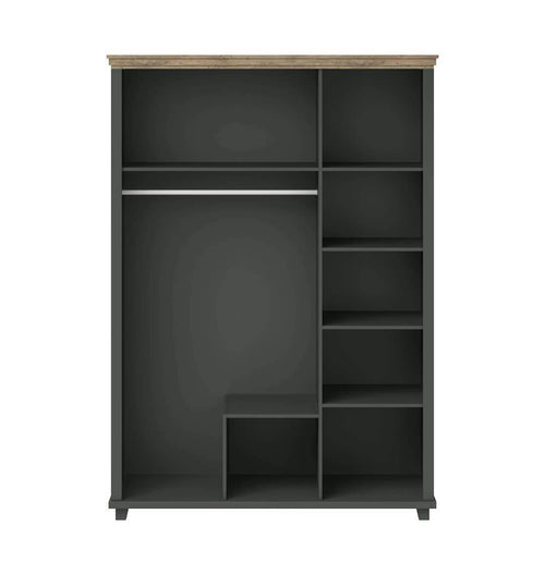 Evora Mirrored 3 Door Wooden Wardrobe in Green and Oak Lefkas - 154cm