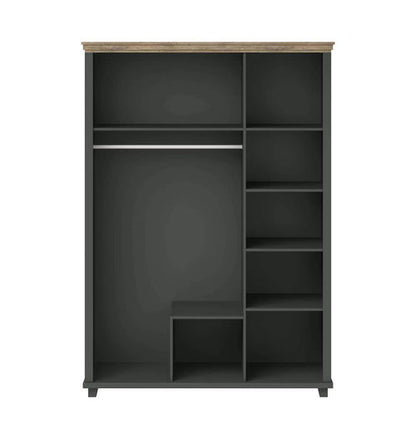 Evora Mirrored 3 Door Wooden Wardrobe in Green and Oak Lefkas - 154cm