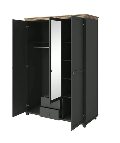 Evora Mirrored 3 Door Wooden Wardrobe in Green and Oak Lefkas - 154cm