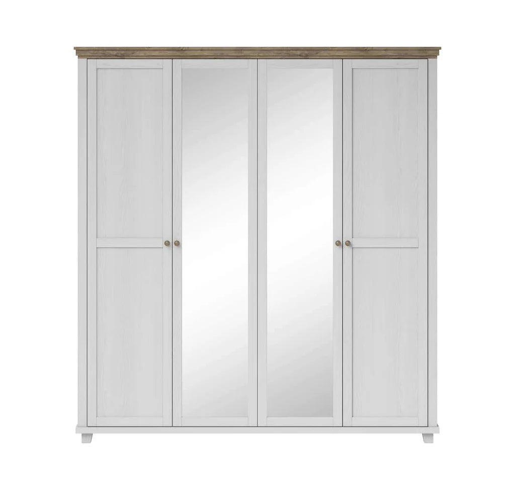 Evora Mirrored 4 Door Wooden Wardrobe in Abisko Ash and Oak Lefkas - 200cm