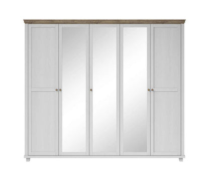 Evora Mirrored 5 Door Wooden Wardrobe in Abisko Ash and Oak Lefkas - 246cm