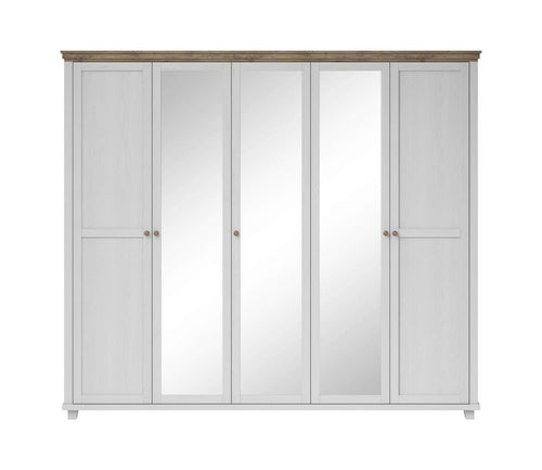 Evora Mirrored 5 Door Wooden Wardrobe in Abisko Ash and Oak Lefkas - 246cm