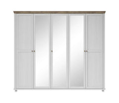 Evora Mirrored 5 Door Wooden Wardrobe in Abisko Ash and Oak Lefkas - 246cm