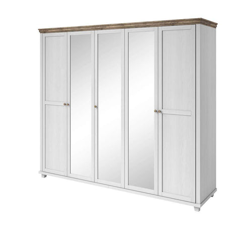 Evora Mirrored 5 Door Wooden Wardrobe in Abisko Ash and Oak Lefkas - 246cm